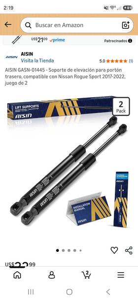 Aisin Gast-01862 Qty 2 Rear Tailgate Lift Supports Shock Struts For Toyota Rav4 2019-2024