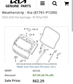 81761p1200 Kia Oem 23-25 Sportage Lift Gate Hardware-weatherstrip